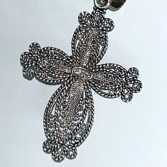 NWOT Ottoman Sterling Silver & Cultured Pearl Cross Pendant Necklace Spiritual